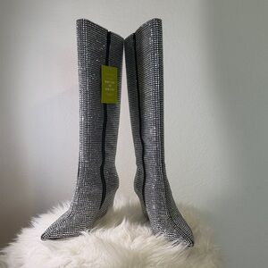 Gianni Bini Rhinestone Wedge Silver High Boots (wide calf)